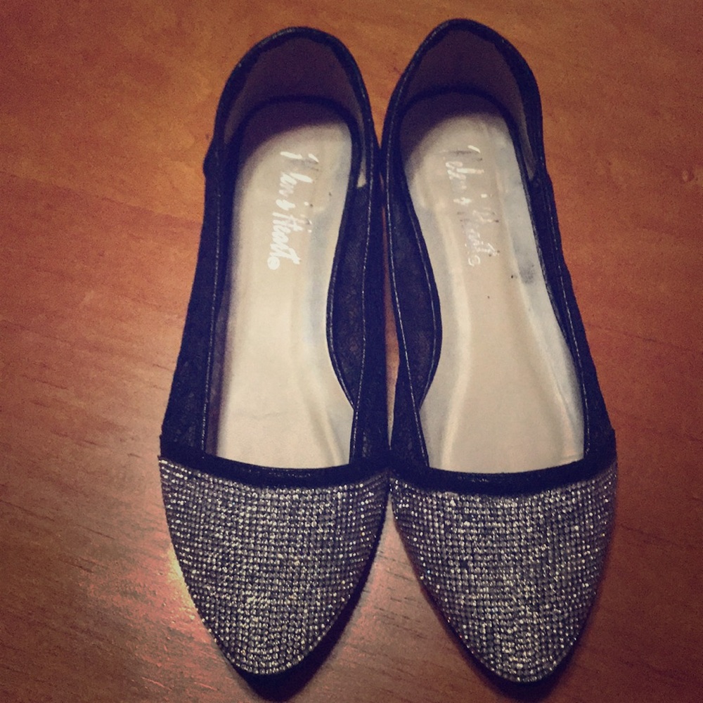 Bling Glitter Pointed Toe Mesh Lace Ballet Flats